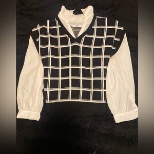 Suzy Shier Black and White Checkered Blouse